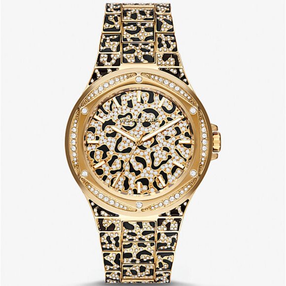 MICHAEL KORS Oversized Lennox Animal Pavé Gold-Tone Watch - Picture 1 of 8